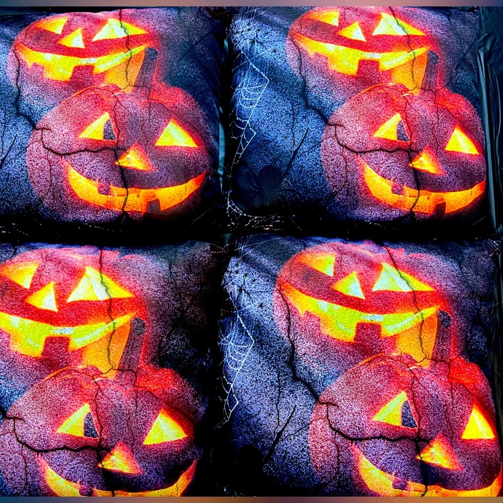 Four Halloween Pumpkin Throw Pillows 16x16 Holiday Pillows